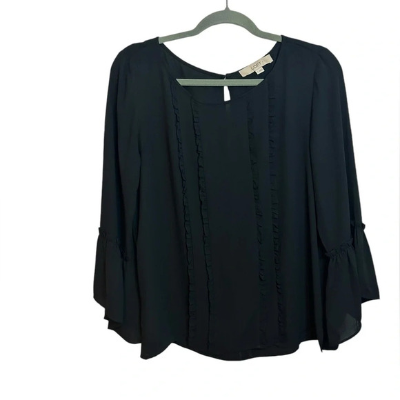 Loft Black Ruffle Bell Sleeve Blouse - Picture 1 of 5